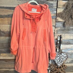 Free people old school .. Coral Hooded Pullover very soft heavy